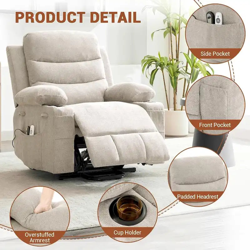 Fauteuil inclinable électrique surdimensionné avec fonction de levage, fauteuil inclinable pour personnes âgées avec chauffage et massage