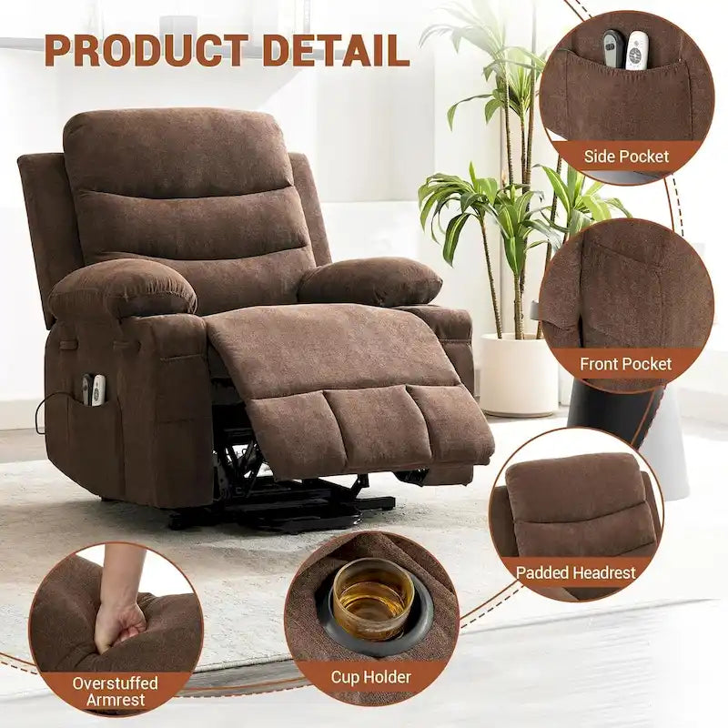 Fauteuil inclinable électrique surdimensionné avec fonction de levage, fauteuil inclinable pour personnes âgées avec chauffage et massage