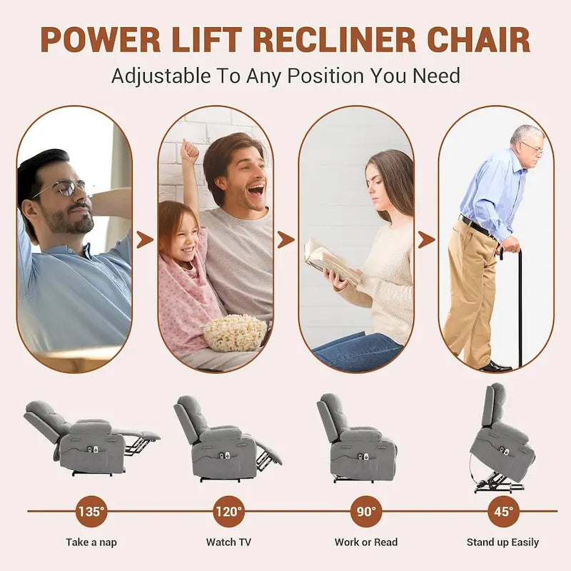 Fauteuil inclinable électrique surdimensionné avec fonction de levage, fauteuil inclinable pour personnes âgées avec chauffage et massage