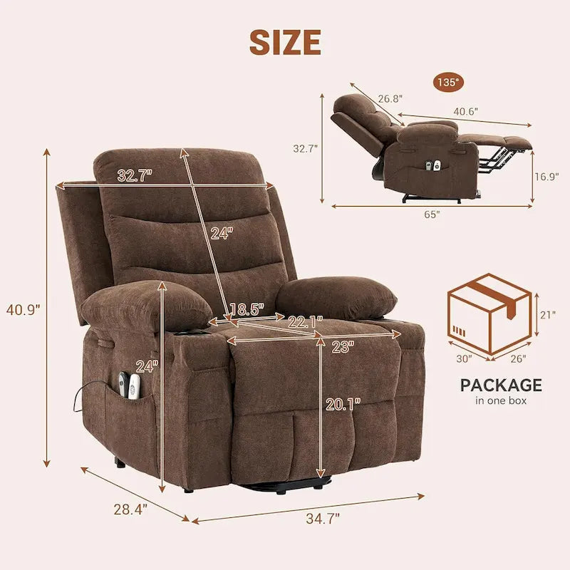 Fauteuil inclinable électrique surdimensionné avec fonction de levage, fauteuil inclinable pour personnes âgées avec chauffage et massage