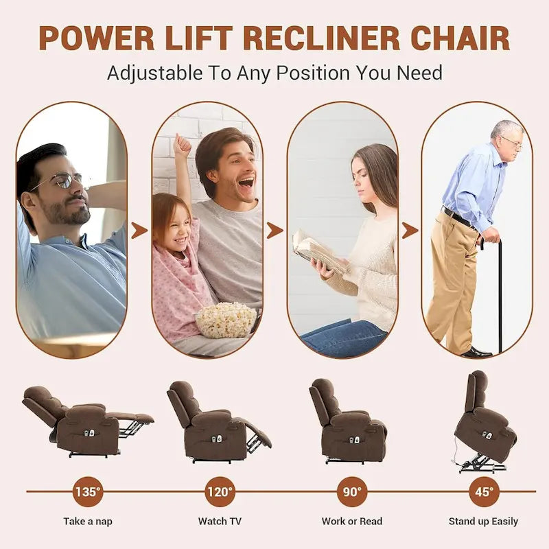 Fauteuil inclinable électrique surdimensionné avec fonction de levage, fauteuil inclinable pour personnes âgées avec chauffage et massage