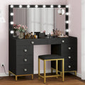 Coiffeuse avec 8 tiroirs, miroir Hollywood lumineux et station de charge