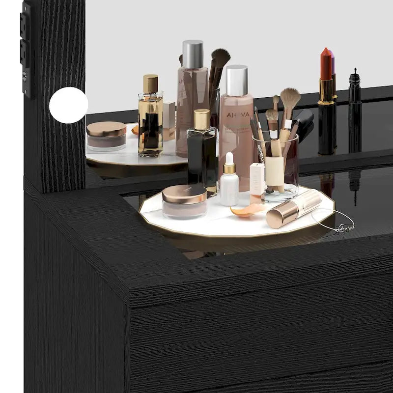 Coiffeuse avec 8 tiroirs, miroir Hollywood lumineux et station de charge