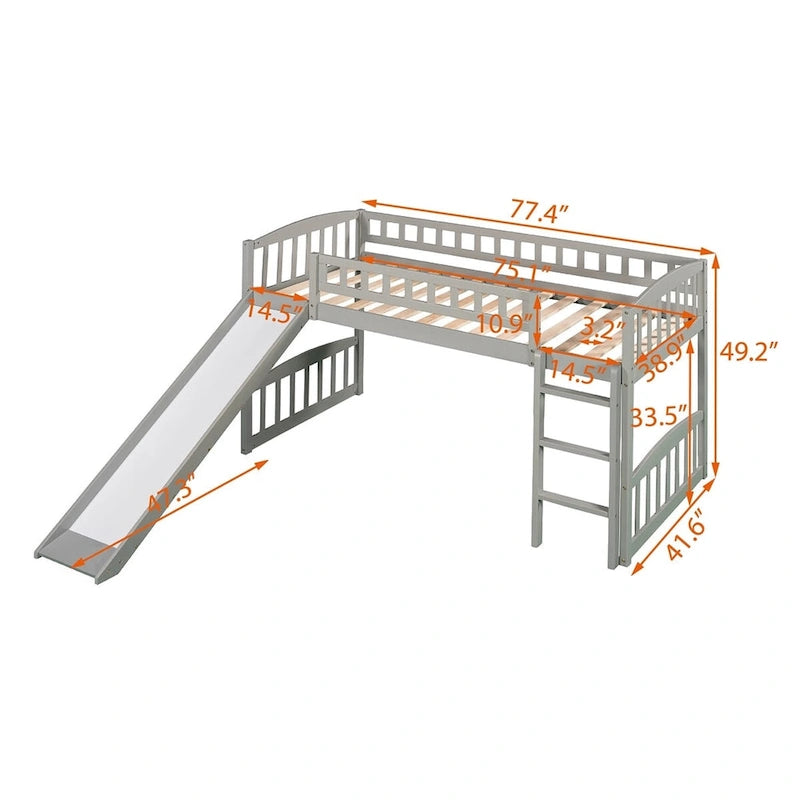 Lit mezzanine double avec toboggan et échelle