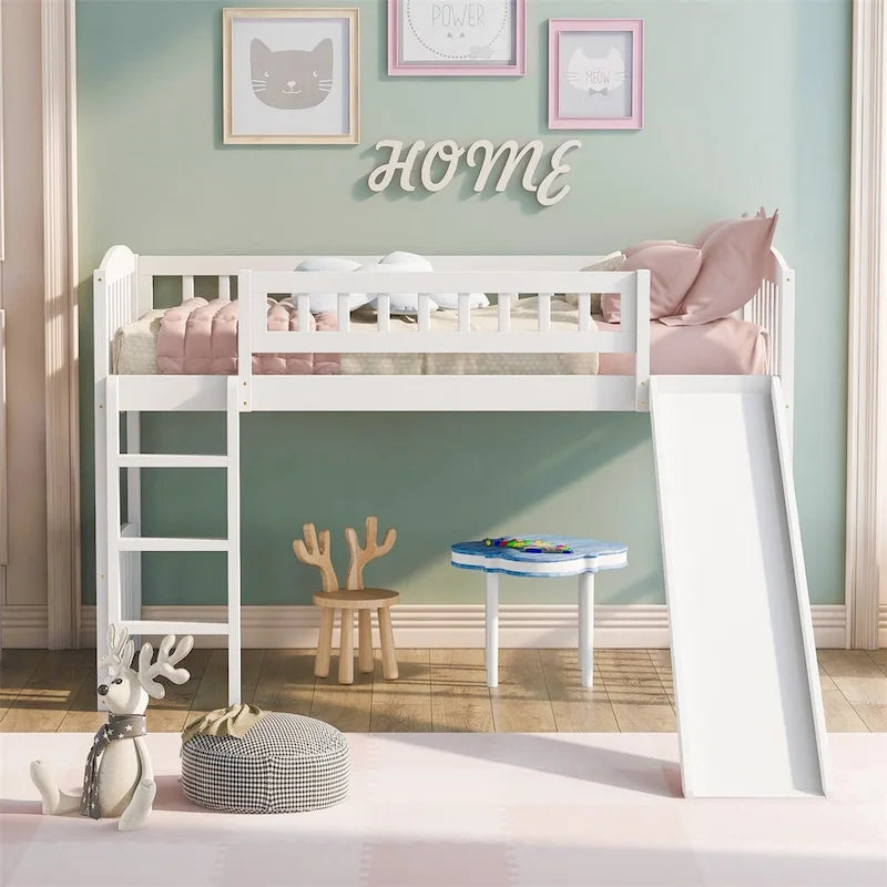 Lit mezzanine double avec toboggan et échelle