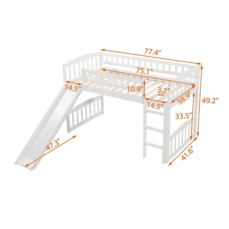 Lit mezzanine double avec toboggan et échelle