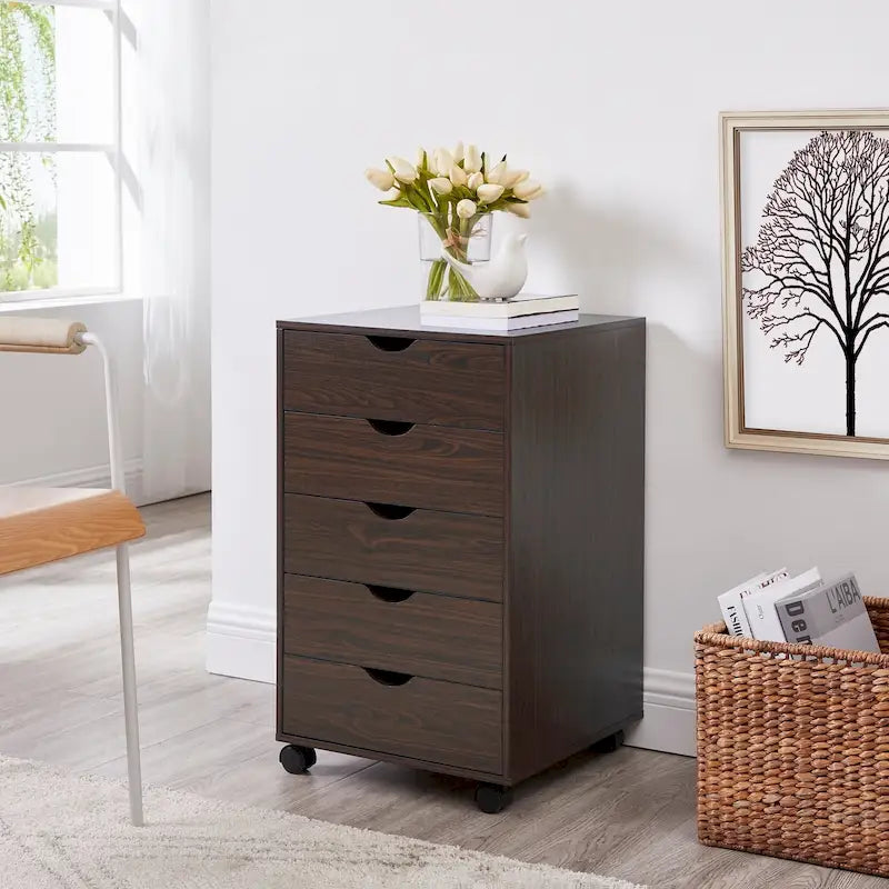 Commode tiroirs moderne et élégante avec poignées rainurées, meuble de classement de bureau polyvalent