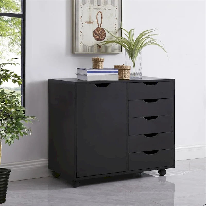 Commode tiroirs moderne et élégante avec poignées rainurées, meuble de classement de bureau polyvalent