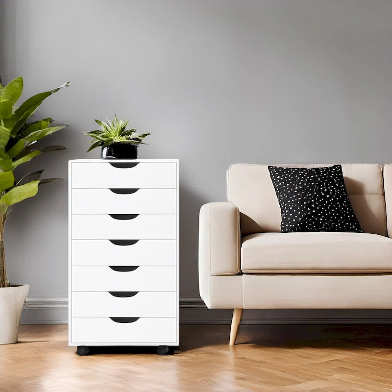 Commode tiroirs moderne et élégante avec poignées rainurées, meuble de classement de bureau polyvalent