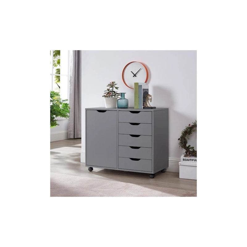 Commode tiroirs moderne et élégante avec poignées rainurées, meuble de classement de bureau polyvalent