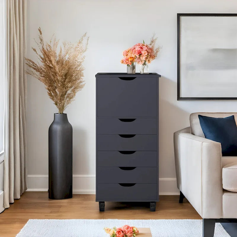 Commode tiroirs moderne et élégante avec poignées rainurées, meuble de classement de bureau polyvalent