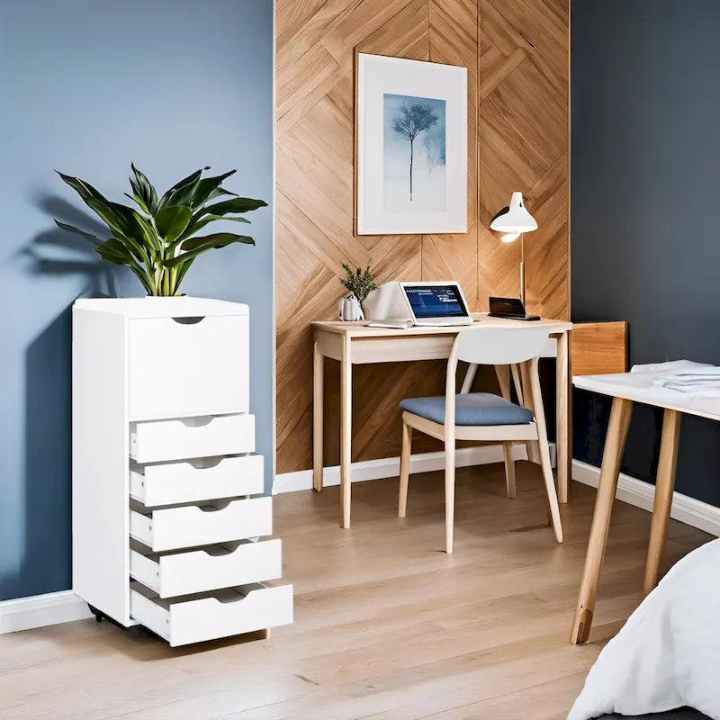 Commode tiroirs moderne et élégante avec poignées rainurées, meuble de classement de bureau polyvalent