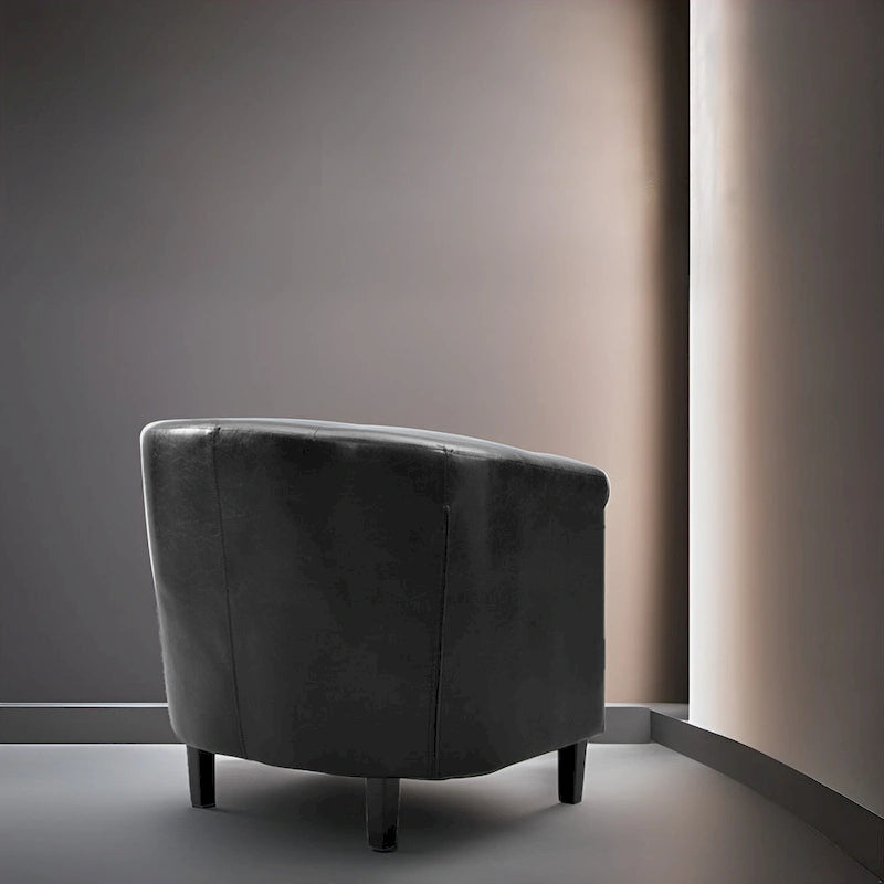 Fauteuil d'appoint, Fauteuil club en similicuir capitonné, Fauteuil d'appoint moderne du milieu du siècle, Fauteuil confortable, Fauteuils club en forme de tonneau