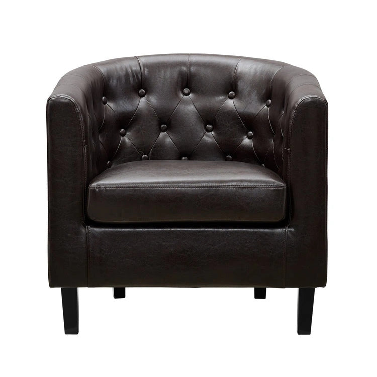 Fauteuil d'appoint, Fauteuil club en similicuir capitonné, Fauteuil d'appoint moderne du milieu du siècle, Fauteuil confortable, Fauteuils club en forme de tonneau