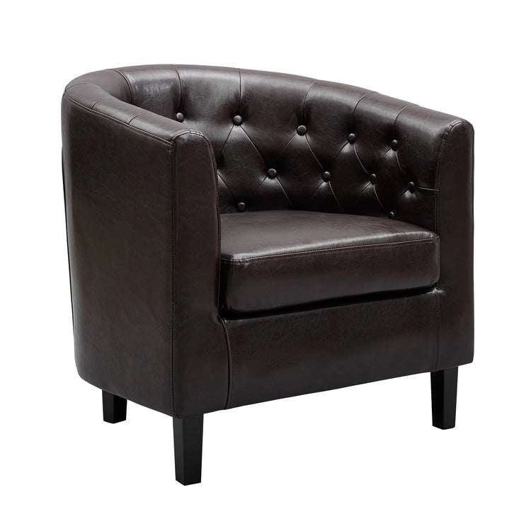 Fauteuil d'appoint, Fauteuil club en similicuir capitonné, Fauteuil d'appoint moderne du milieu du siècle, Fauteuil confortable, Fauteuils club en forme de tonneau