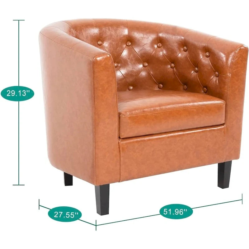Fauteuil d'appoint, Fauteuil club en similicuir capitonné, Fauteuil d'appoint moderne du milieu du siècle, Fauteuil confortable, Fauteuils club en forme de tonneau