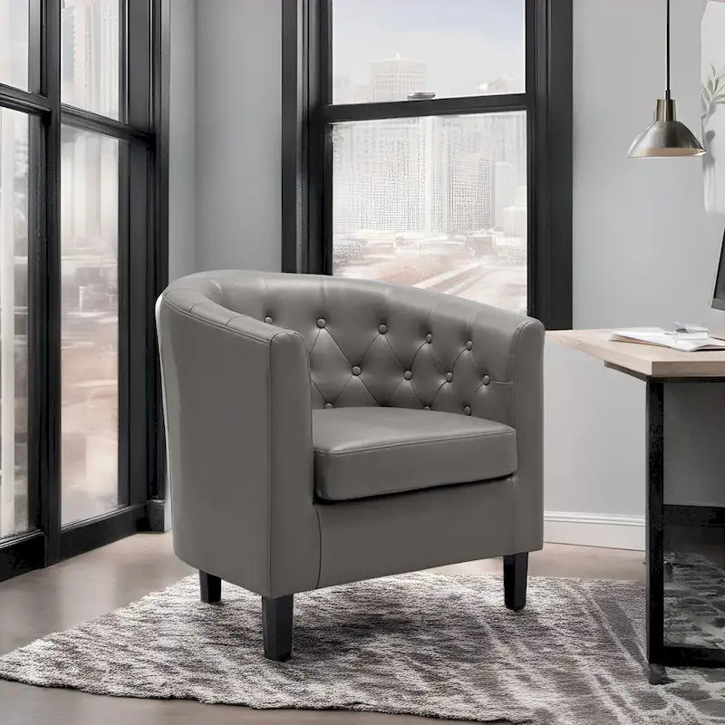 Fauteuil d'appoint, Fauteuil club en similicuir capitonné, Fauteuil d'appoint moderne du milieu du siècle, Fauteuil confortable, Fauteuils club en forme de tonneau