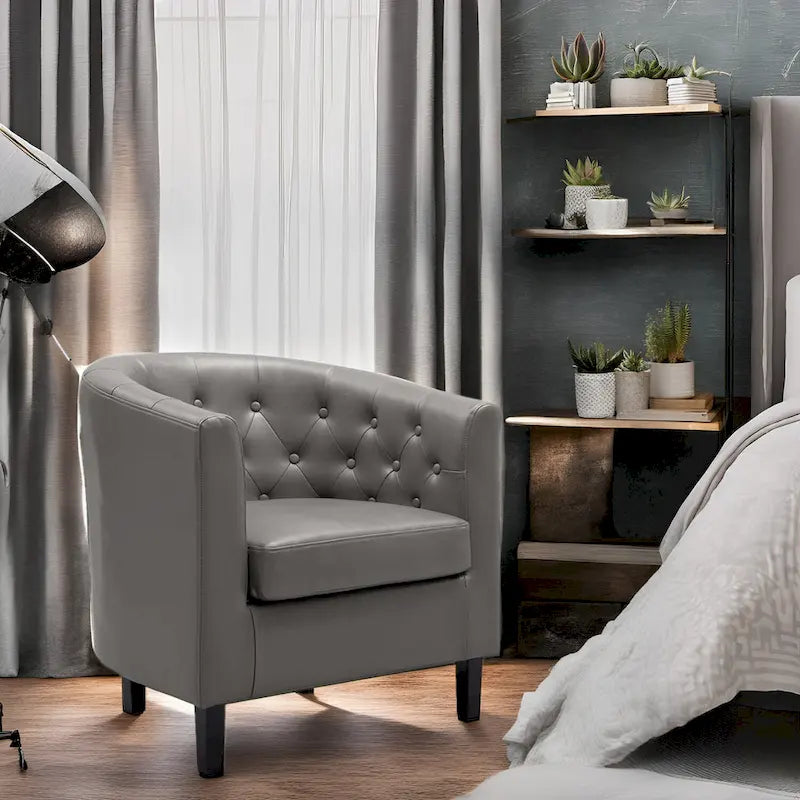 Fauteuil d'appoint, Fauteuil club en similicuir capitonné, Fauteuil d'appoint moderne du milieu du siècle, Fauteuil confortable, Fauteuils club en forme de tonneau