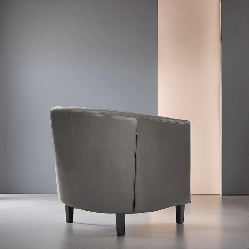 Fauteuil d'appoint, Fauteuil club en similicuir capitonné, Fauteuil d'appoint moderne du milieu du siècle, Fauteuil confortable, Fauteuils club en forme de tonneau