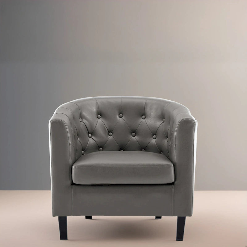 Fauteuil d'appoint, Fauteuil club en similicuir capitonné, Fauteuil d'appoint moderne du milieu du siècle, Fauteuil confortable, Fauteuils club en forme de tonneau