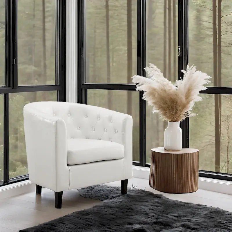 Fauteuil d'appoint, Fauteuil club en similicuir capitonné, Fauteuil d'appoint moderne du milieu du siècle, Fauteuil confortable, Fauteuils club en forme de tonneau