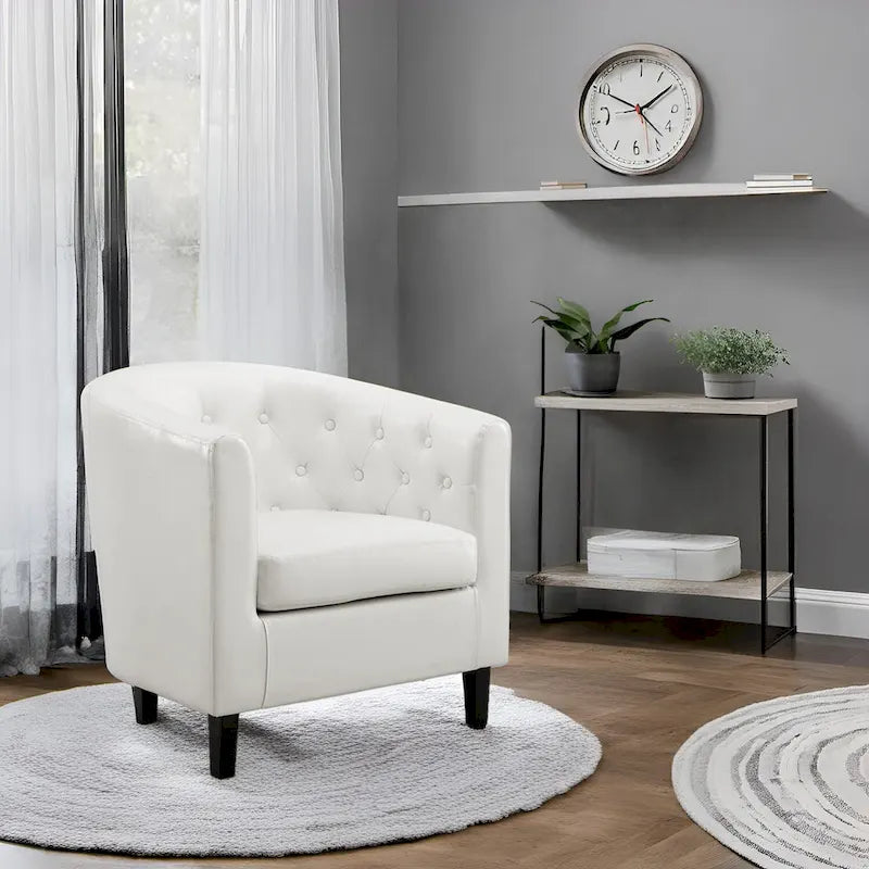 Fauteuil d'appoint, Fauteuil club en similicuir capitonné, Fauteuil d'appoint moderne du milieu du siècle, Fauteuil confortable, Fauteuils club en forme de tonneau