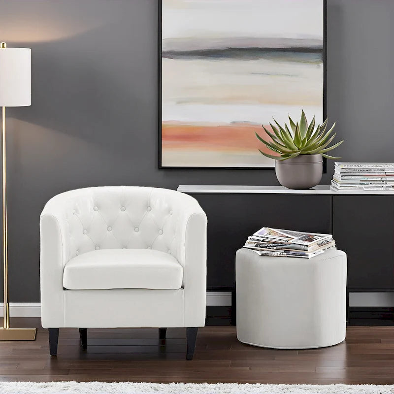 Fauteuil d'appoint, Fauteuil club en similicuir capitonné, Fauteuil d'appoint moderne du milieu du siècle, Fauteuil confortable, Fauteuils club en forme de tonneau