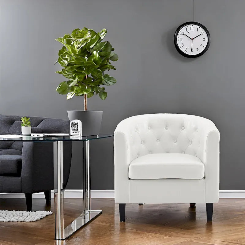 Fauteuil d'appoint, Fauteuil club en similicuir capitonné, Fauteuil d'appoint moderne du milieu du siècle, Fauteuil confortable, Fauteuils club en forme de tonneau