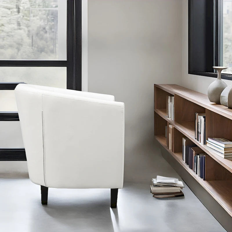 Fauteuil d'appoint, Fauteuil club en similicuir capitonné, Fauteuil d'appoint moderne du milieu du siècle, Fauteuil confortable, Fauteuils club en forme de tonneau