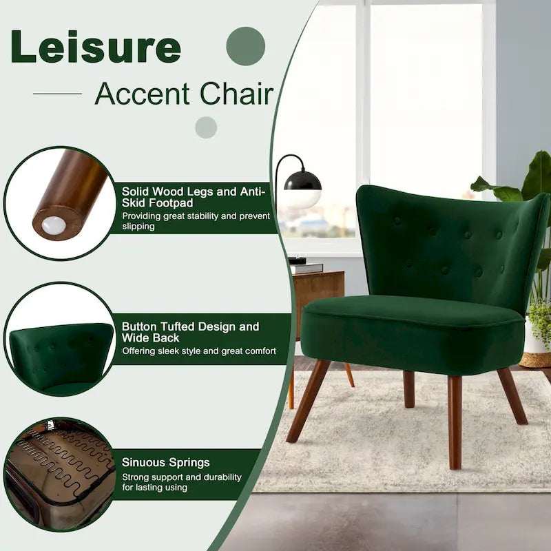 Fauteuil d'appoint en velours capitonné pour salon - 27,6 L x 28 P x 31,3 H