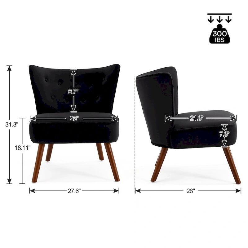 Fauteuil d'appoint en velours capitonné pour salon - 27,6 L x 28 P x 31,3 H