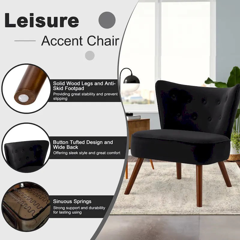 Fauteuil d'appoint en velours capitonné pour salon - 27,6 L x 28 P x 31,3 H