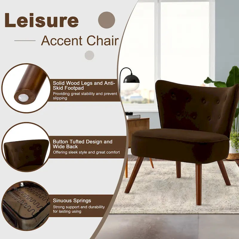 Fauteuil d'appoint en velours capitonné pour salon - 27,6 L x 28 P x 31,3 H