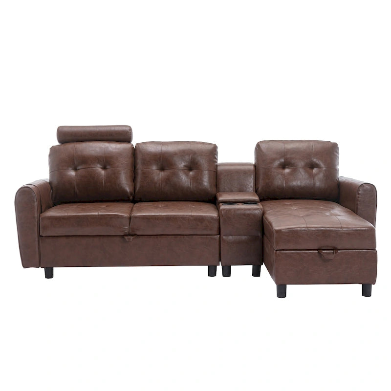 Canapé convertible d'angle capitonné en velours/PU/tissu avec rangement