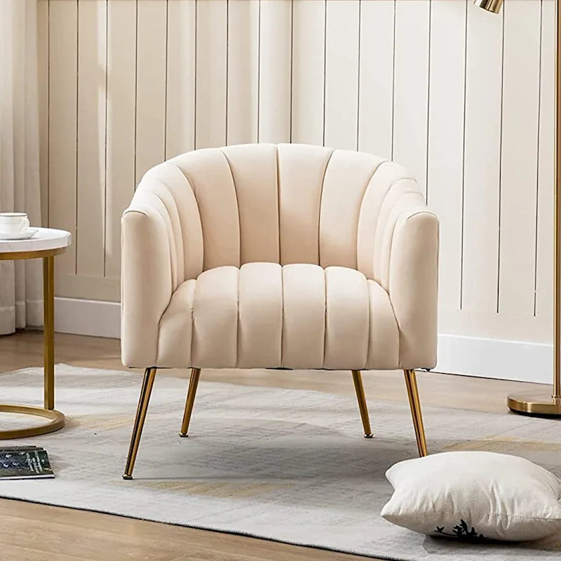Chaise d'appoint de coiffeuse en velours, style glamour moderne avec pieds en métal doré