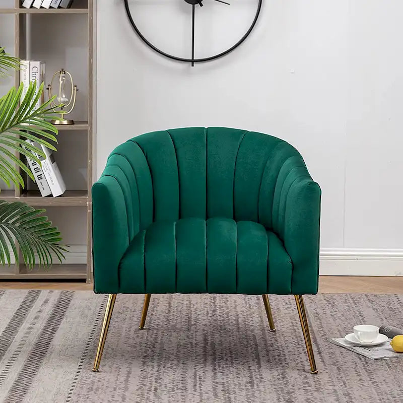 Modern Glam Velvet Accent Vanity Chair with Golden Metal Legs