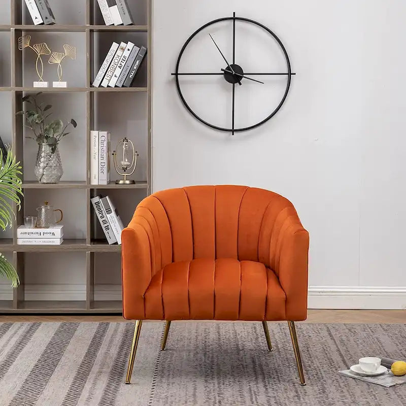 Modern Glam Velvet Accent Vanity Chair with Golden Metal Legs