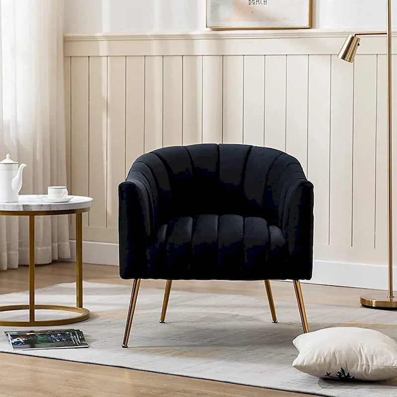 Modern Glam Velvet Accent Vanity Chair with Golden Metal Legs