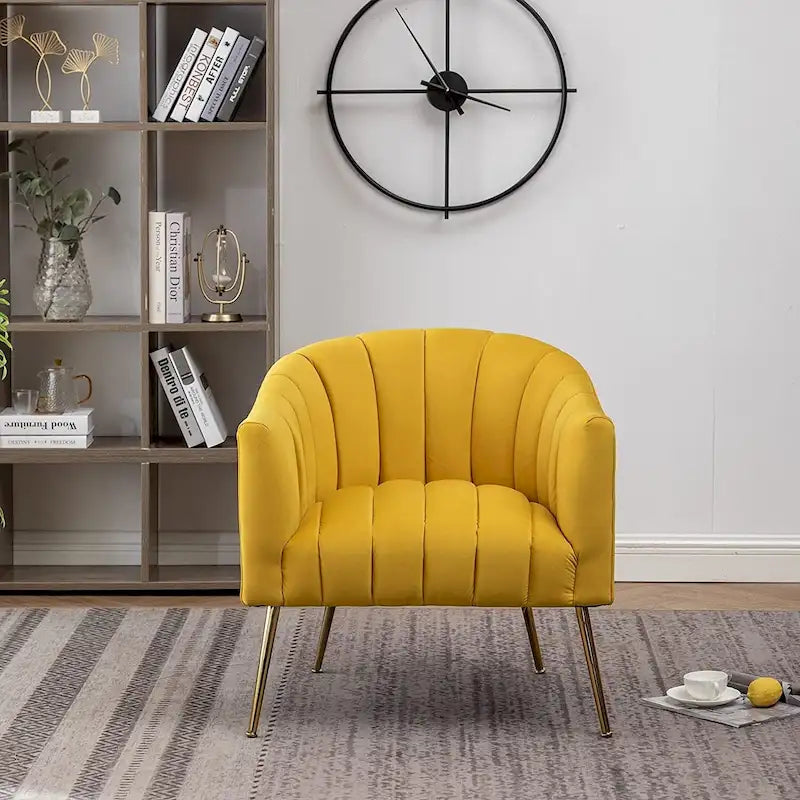 Modern Glam Velvet Accent Vanity Chair with Golden Metal Legs