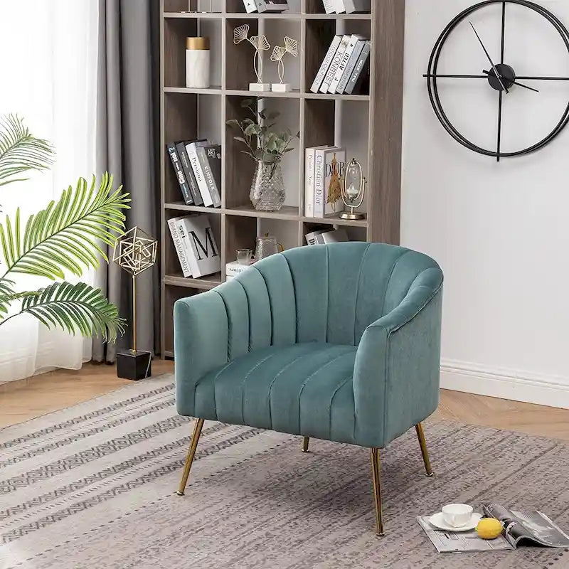 Modern Glam Velvet Accent Vanity Chair with Golden Metal Legs
