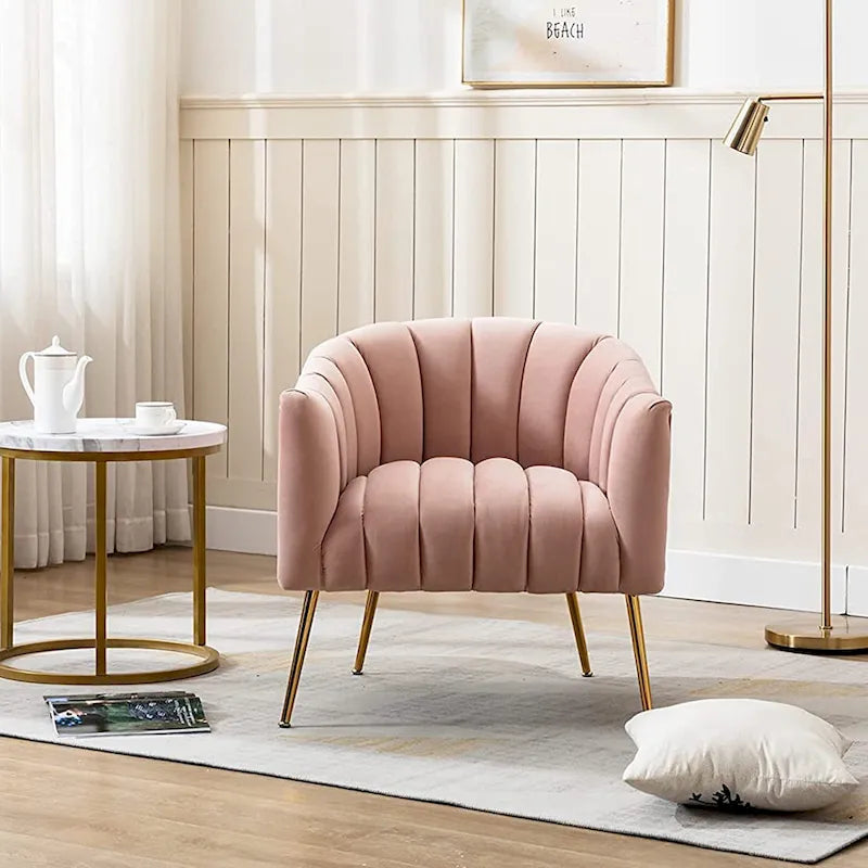 Modern Glam Velvet Accent Vanity Chair with Golden Metal Legs