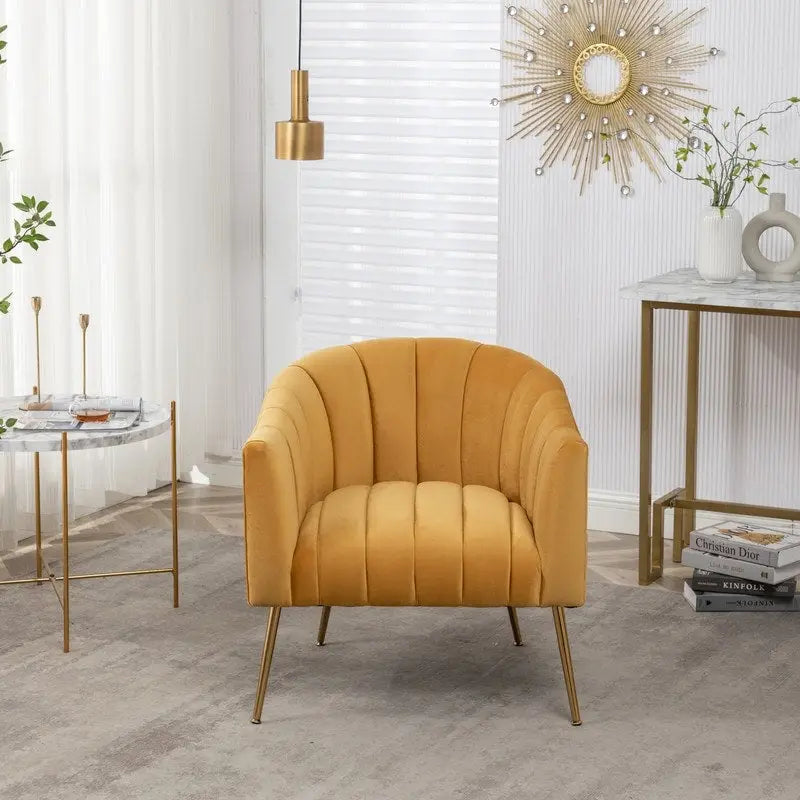 Modern Glam Velvet Accent Vanity Chair with Golden Metal Legs