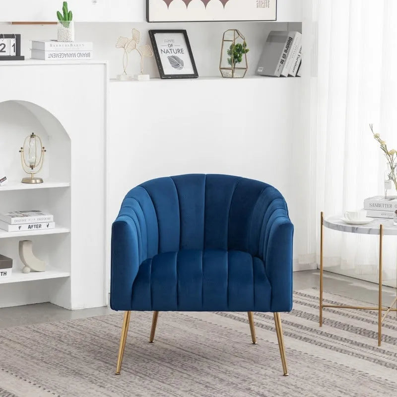 Modern Glam Velvet Accent Vanity Chair with Golden Metal Legs