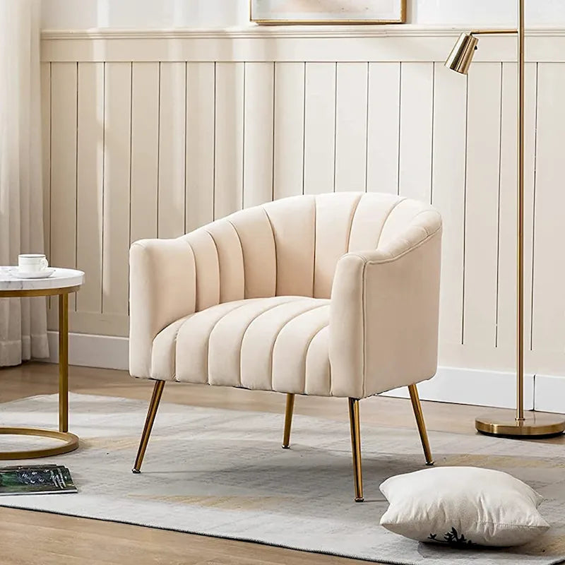 Chaise d'appoint de coiffeuse en velours, style glamour moderne avec pieds en métal doré