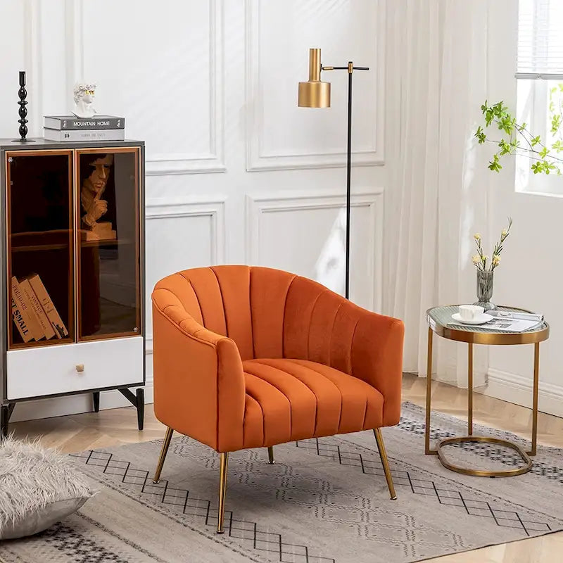 Modern Glam Velvet Accent Vanity Chair with Golden Metal Legs
