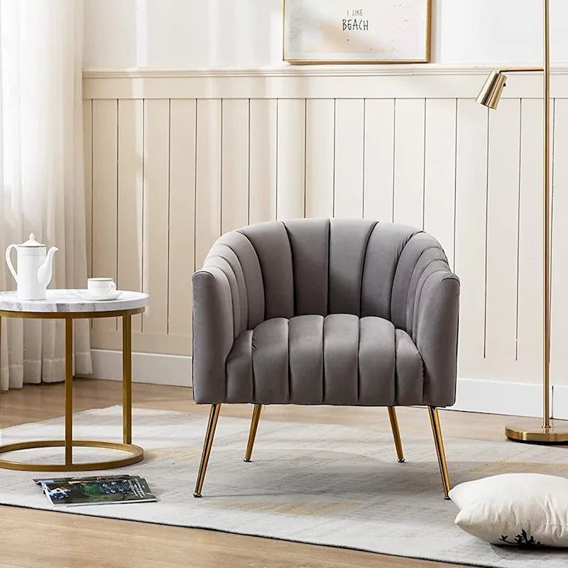 Chaise d'appoint de coiffeuse en velours, style glamour moderne avec pieds en métal doré
