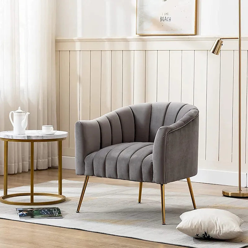 Chaise d'appoint de coiffeuse en velours, style glamour moderne avec pieds en métal doré