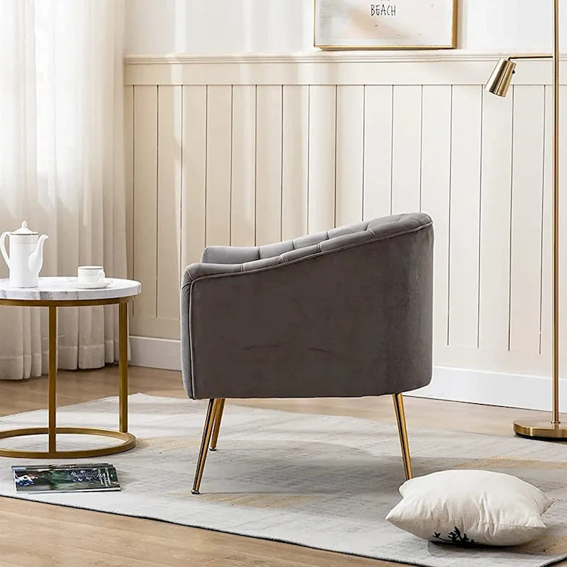 Chaise d'appoint de coiffeuse en velours, style glamour moderne avec pieds en métal doré