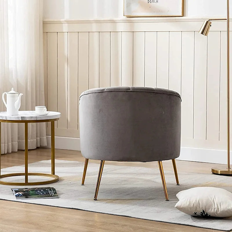 Chaise d'appoint de coiffeuse en velours, style glamour moderne avec pieds en métal doré