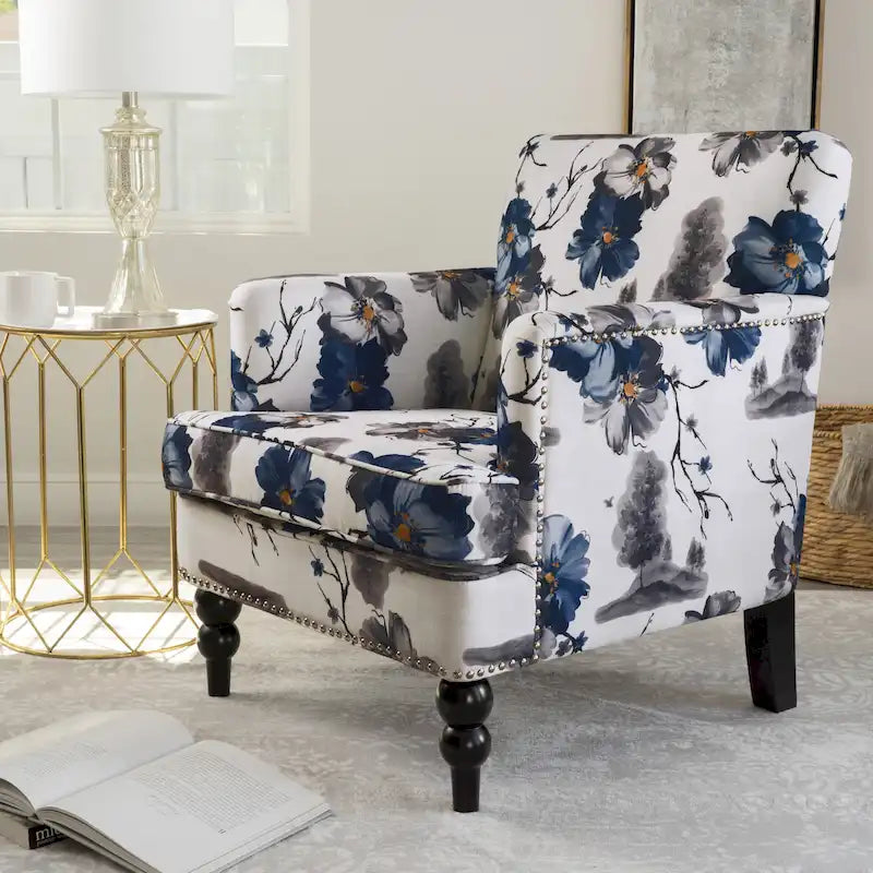 Fauteuil club en tissu floral Boaz